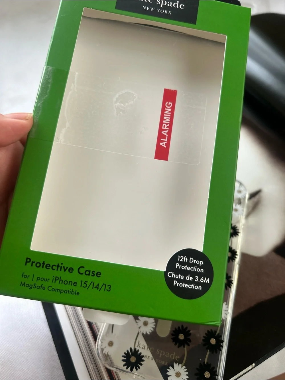 kate spade Clear iPhone protective case 15/14/13with Black & White Floral Design